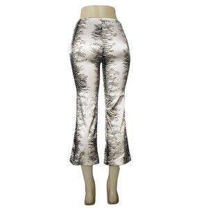 Bebe Pants Womens 8 Black White Zebra Print Flare Slit Front Stretch France Y2K